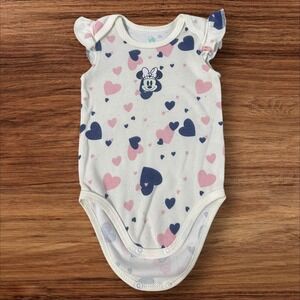 Disney Baby Minnie Mouse Hearts Bodysuit Romper Ruffle Sleeve 12M‎